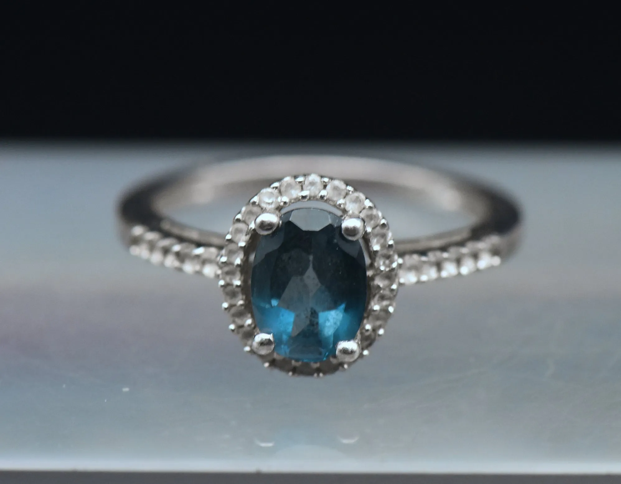 Vintage Blue Topaz Sterling Silver Halo Ring - Size 7