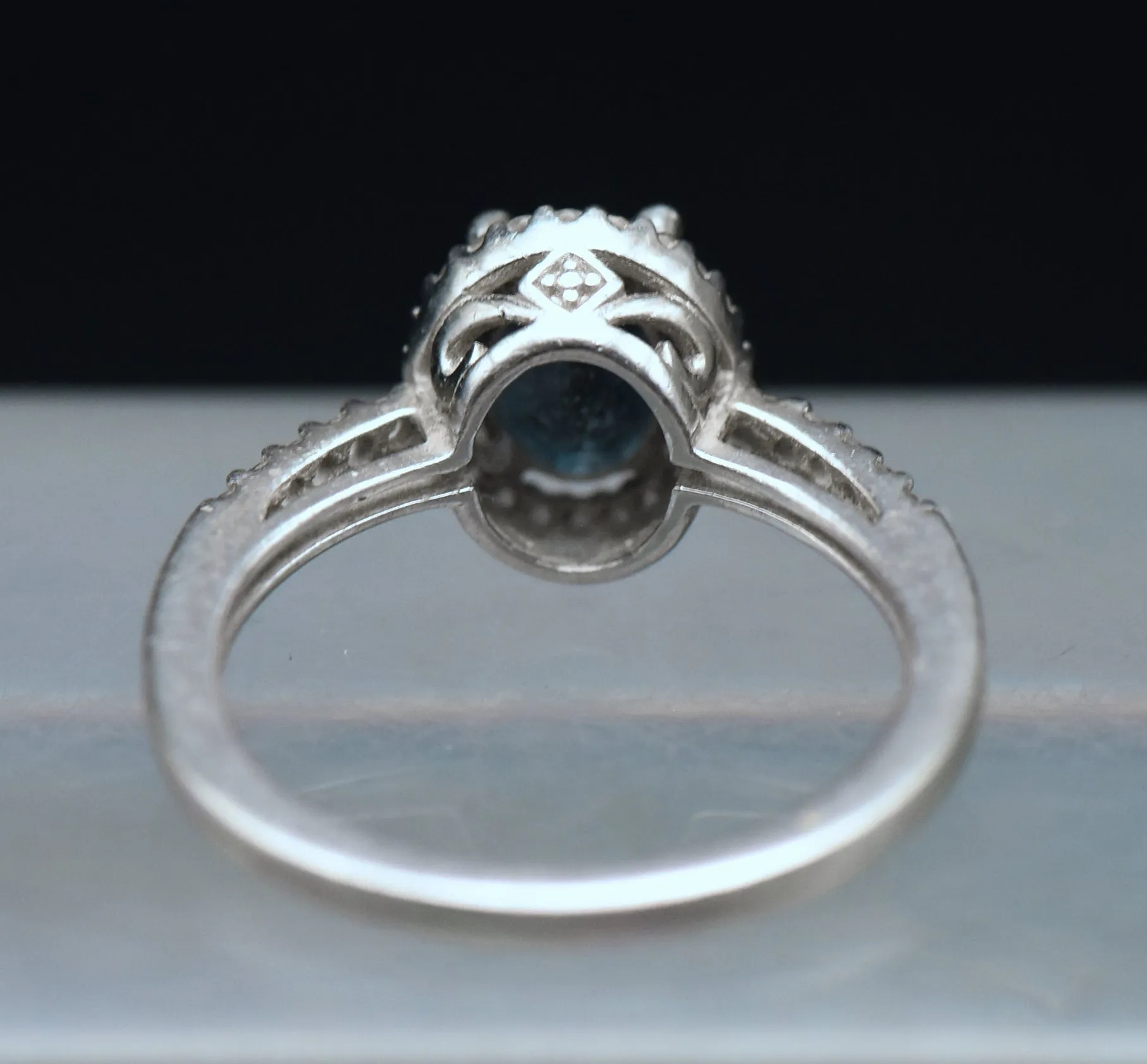 Vintage Blue Topaz Sterling Silver Halo Ring - Size 7