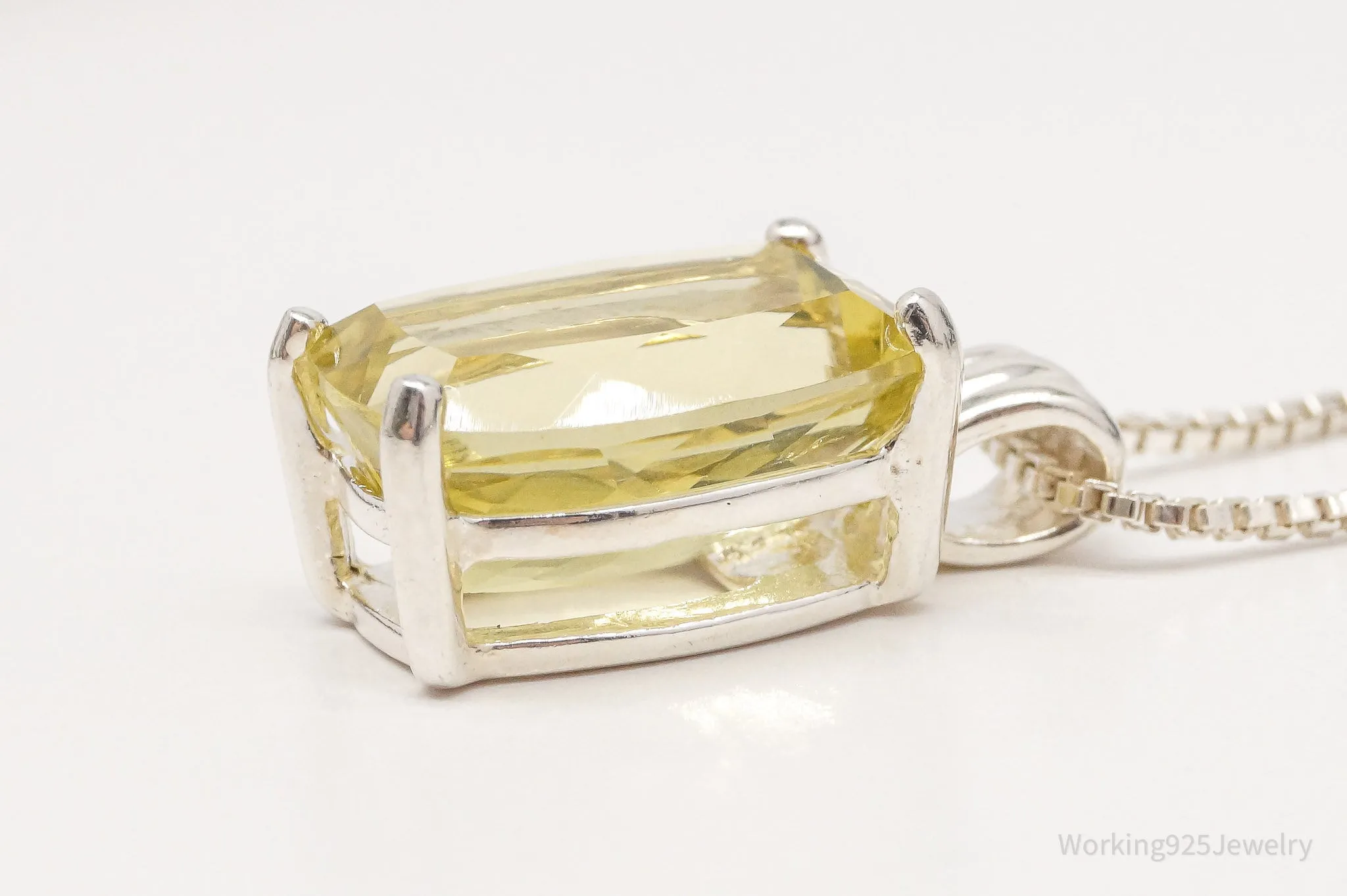Vintage Large Lemon Quartz Sterling Silver Necklace 18"