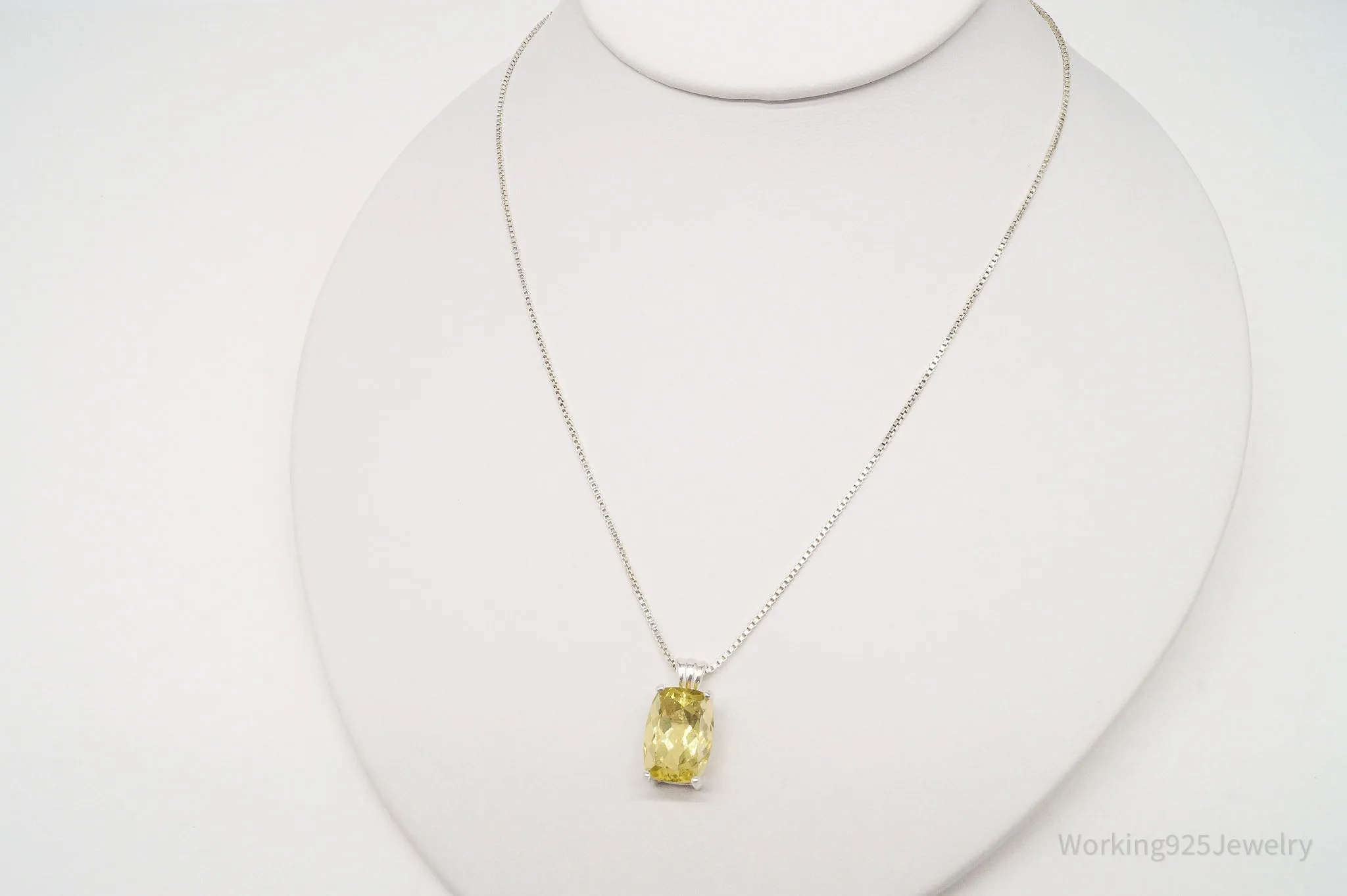 Vintage Large Lemon Quartz Sterling Silver Necklace 18"