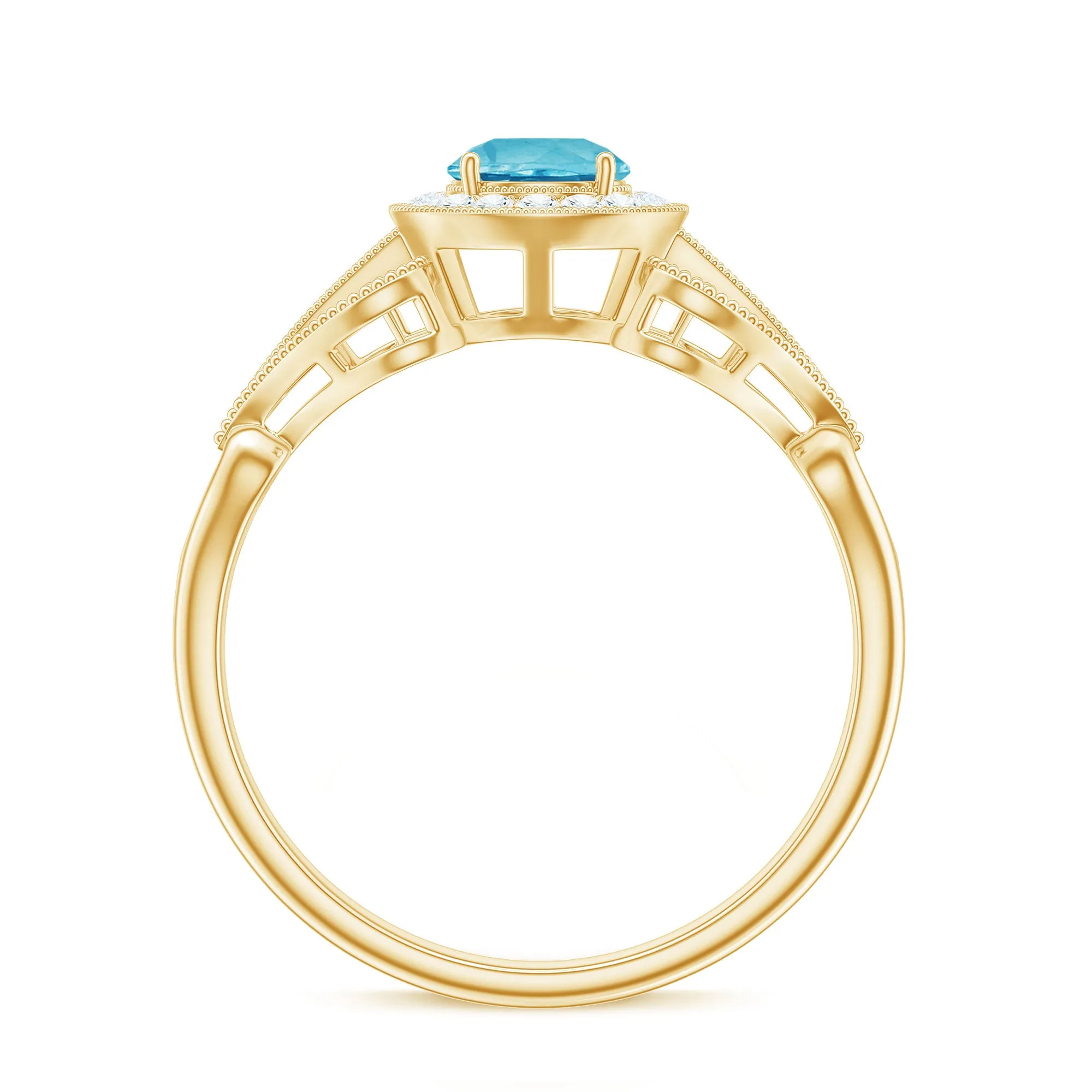 Vintage Style Real Swiss Blue Topaz and Diamond Engagement Ring