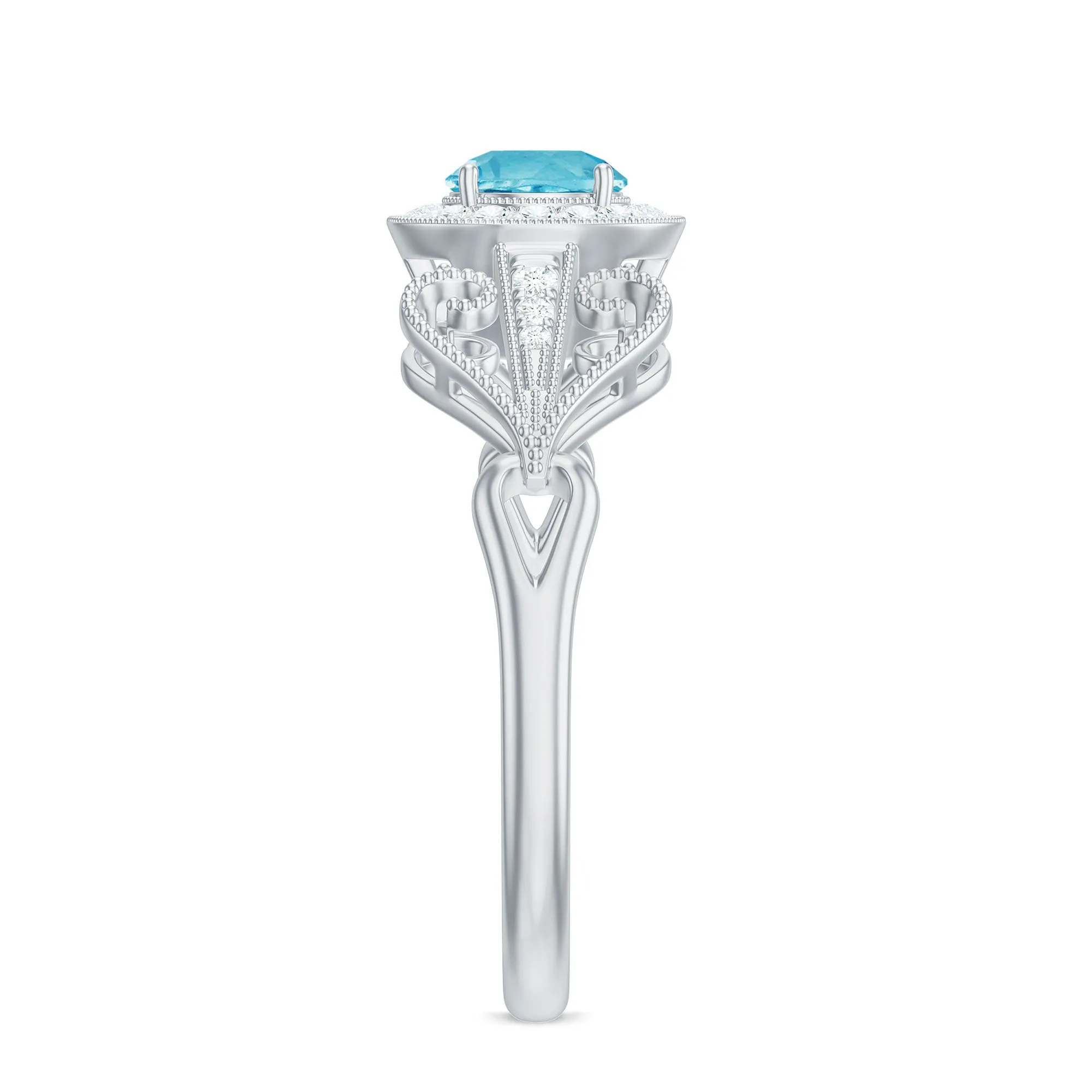 Vintage Style Real Swiss Blue Topaz and Diamond Engagement Ring