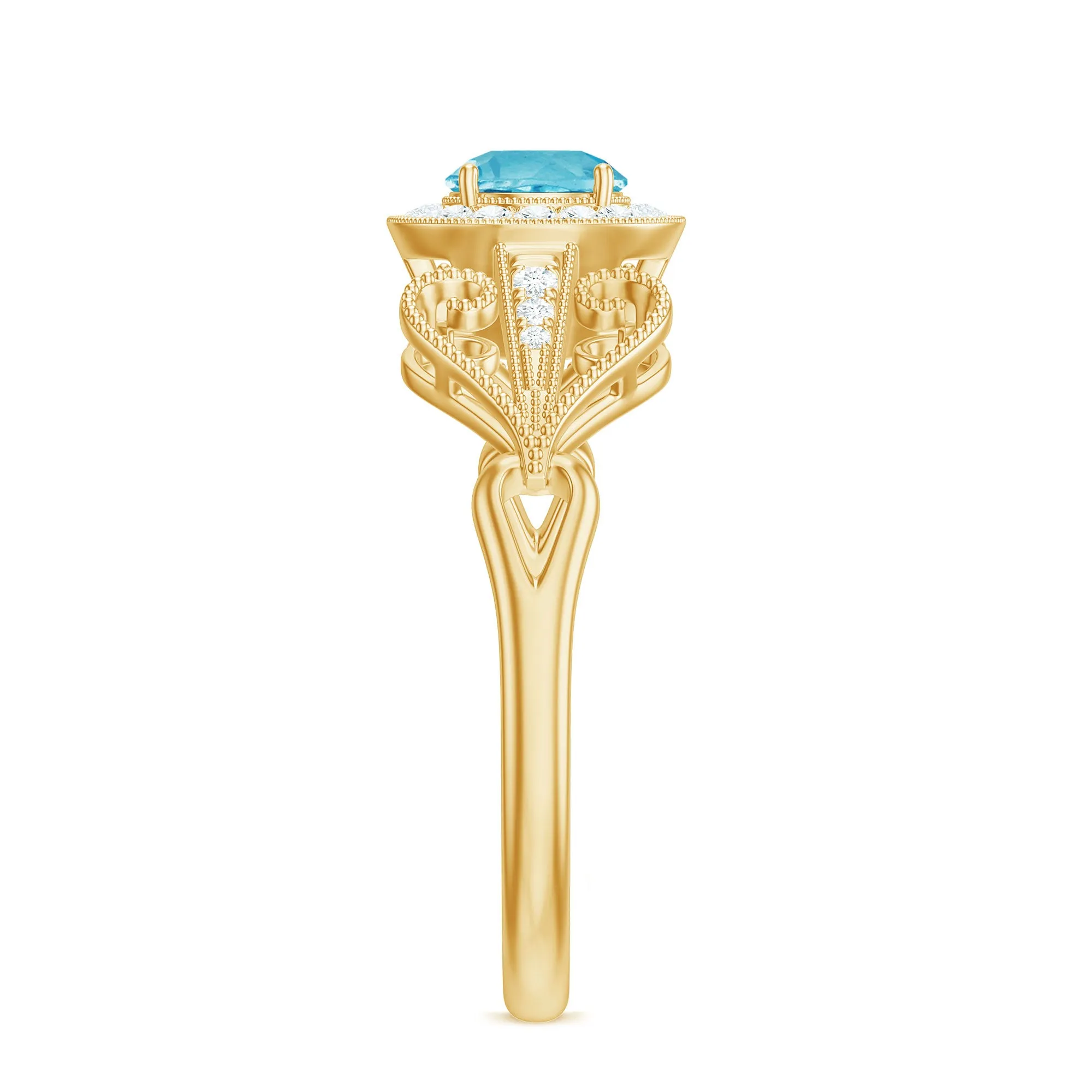 Vintage Style Real Swiss Blue Topaz and Diamond Engagement Ring