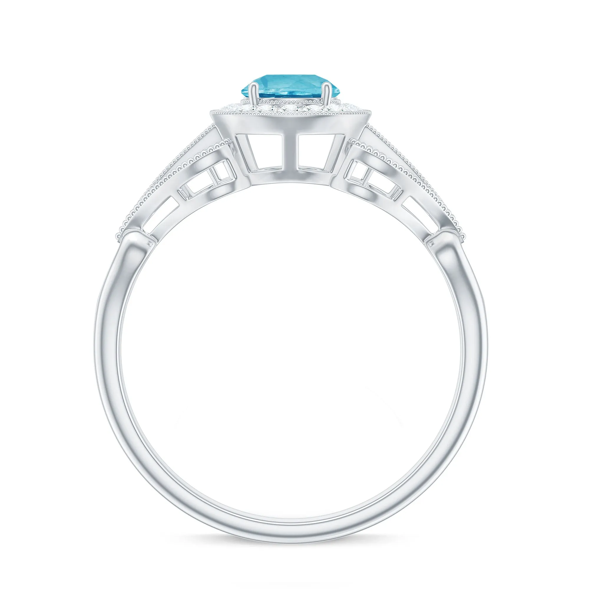 Vintage Style Real Swiss Blue Topaz and Diamond Engagement Ring