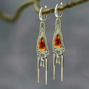 Vintage Tribal Triangle Amber Gemstone Earrings