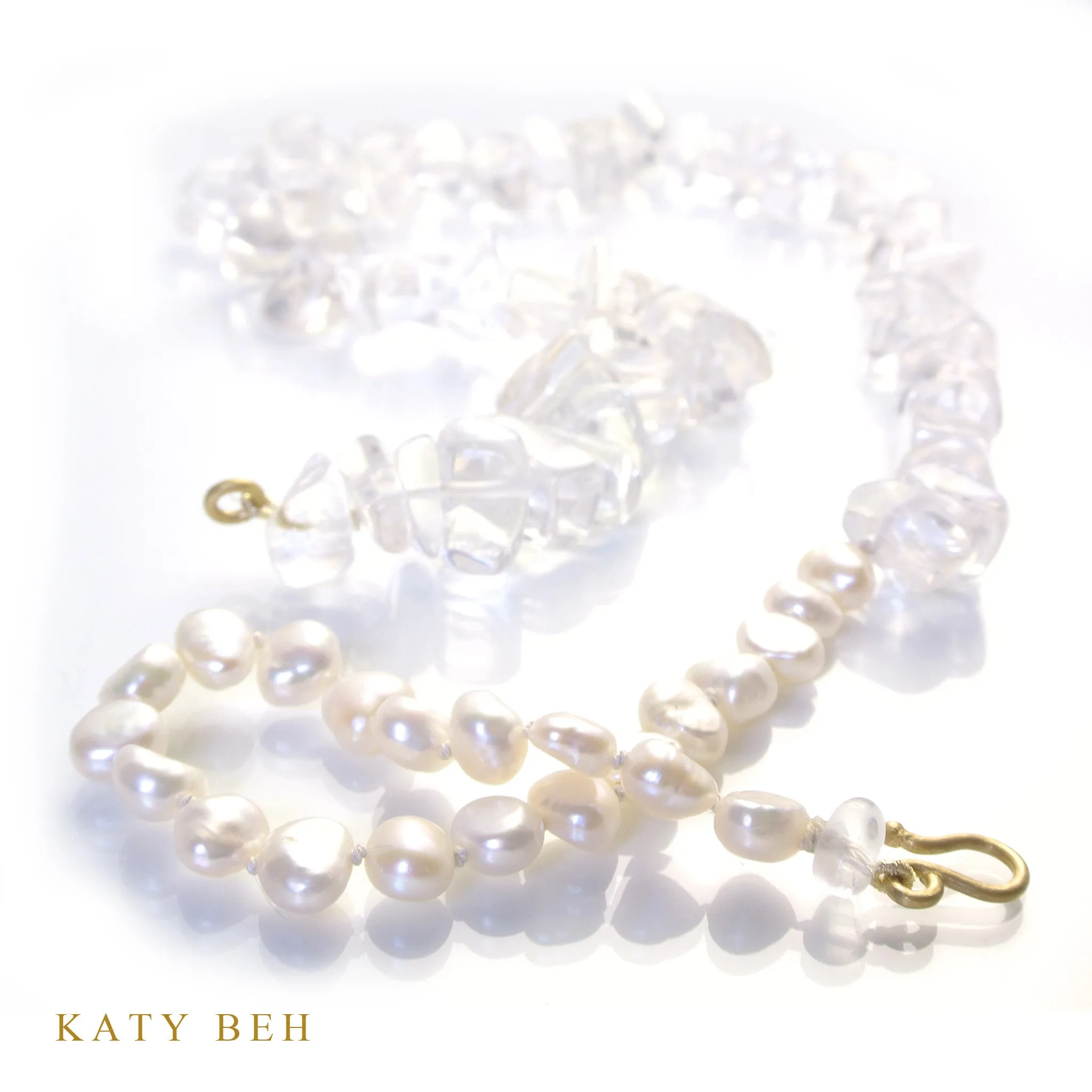White Pearl and Clear Quartz Necklace