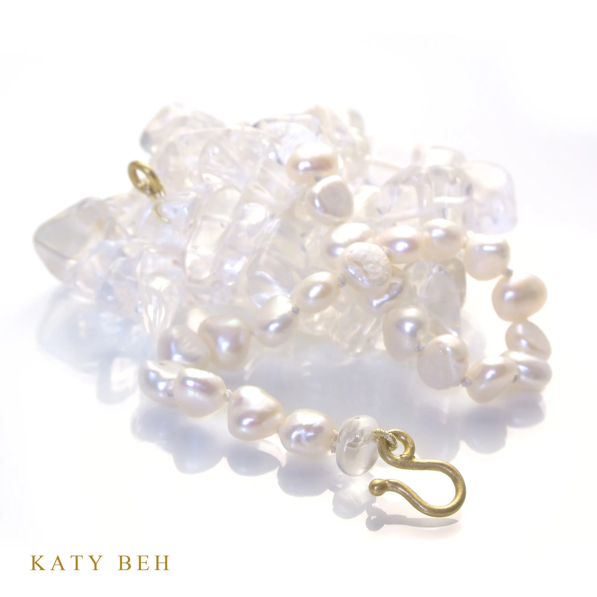 White Pearl and Clear Quartz Necklace