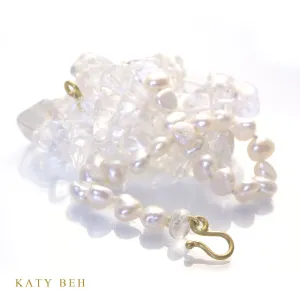 White Pearl and Clear Quartz Necklace