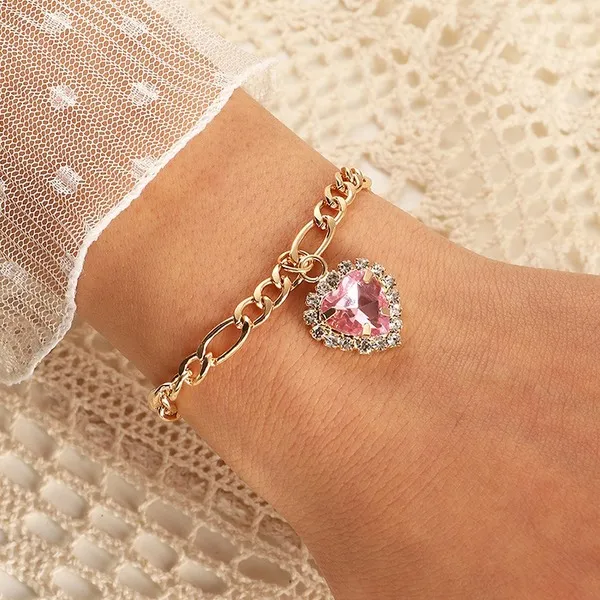 Wholesale bracelet gold love zircon peach heart JDC-BT-e0121