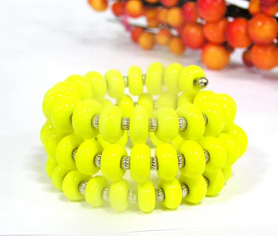 Yellow Glass Beaded Wrap Bracelet