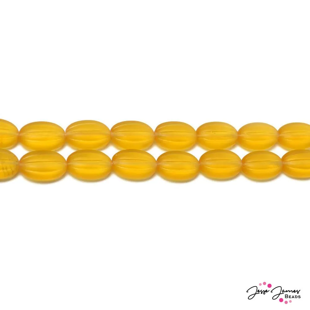 Yellow Matte Topaz Melon Oval Czech Glass Beads 11x17 25 pieces