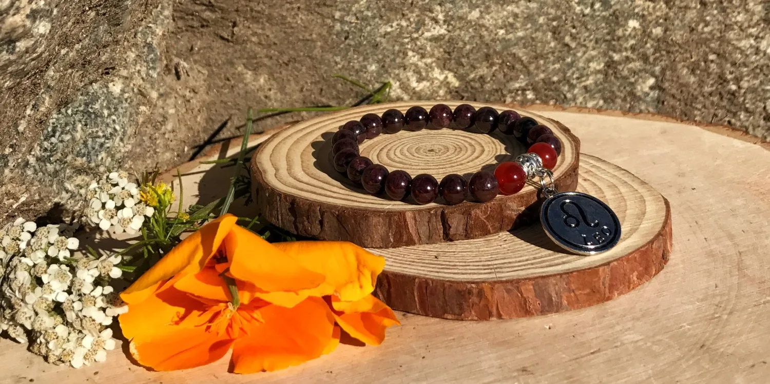 Zodiac Leo Bracelet | Garnet & Carnelian Crystal Bracelet